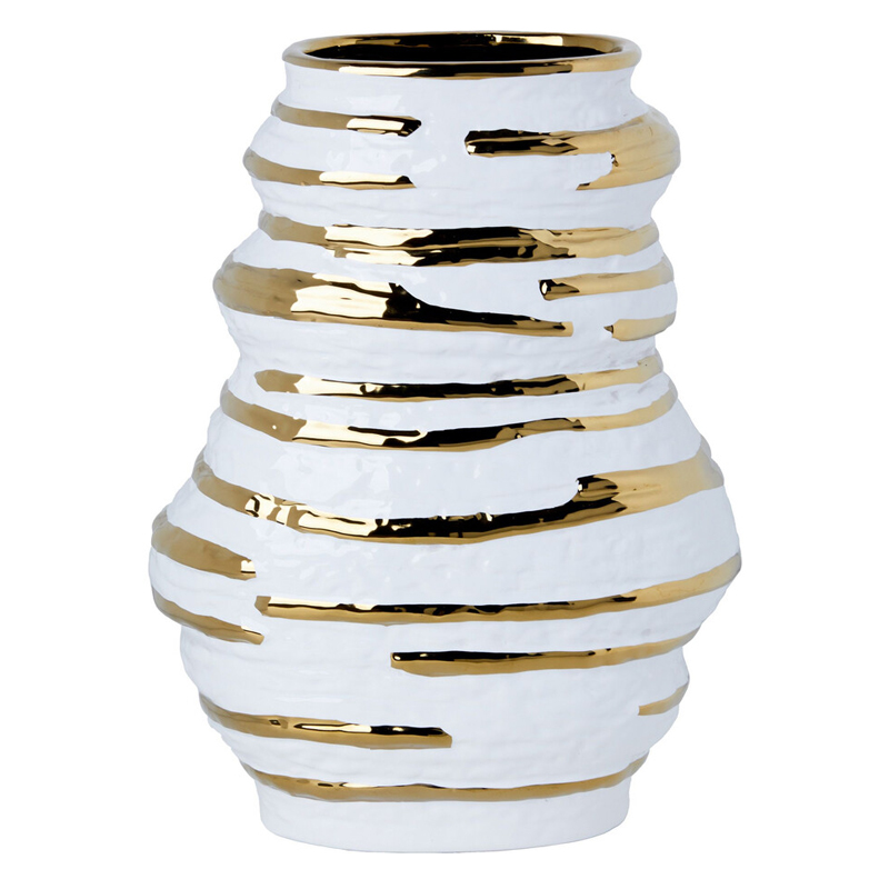 Ваза белая с рельефной поверхностью и золотыми полосами Vase Beehive Белый Золотой Ваза белая с рельефной поверхностью и золотыми полосами Vase Beehive Белый Золотой в Ульяновске | Loft Concept