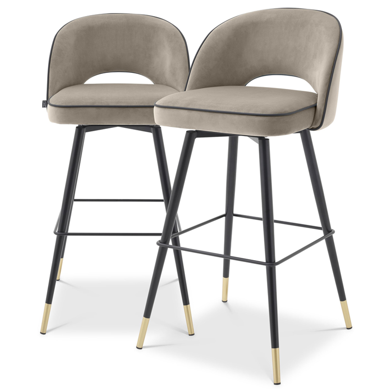 Комплект барных стульев Eichholtz Bar Stool Cliff set of 2 greige Черный Латунь Бежево-серый в Ульяновске | Loft Concept 