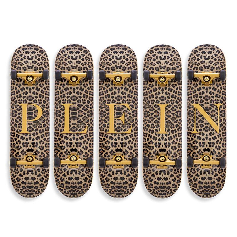 Арт-объект на стену Philipp Plein Skateboard Leopard PLEIN Бежевый Коричневый Черный Золотой в Ульяновске | Loft Concept 