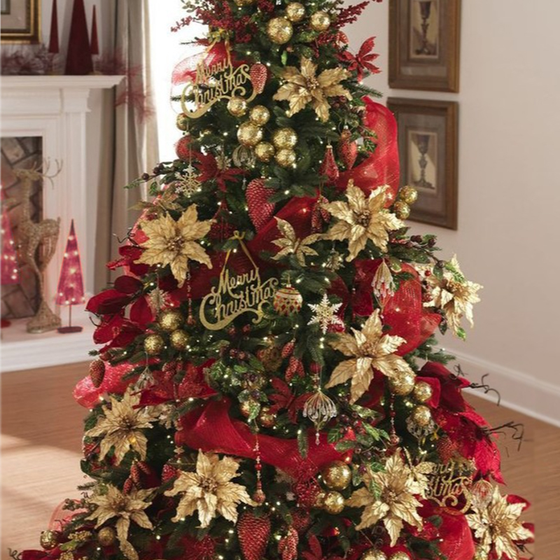 Дизайнерская Елка с Красным и Золотым новогодним декором Christmas Tree Golden Flowers Красный Золотой в Ульяновске | Loft Concept 