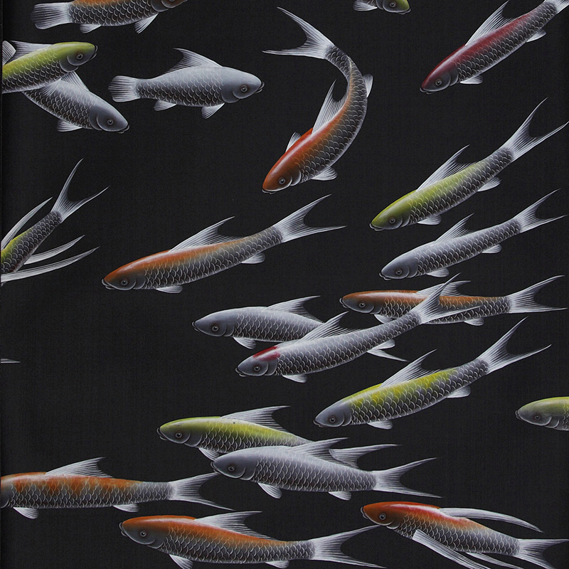 Обои ручная роспись Fishes Koi on Pitch dyed silk  в Ульяновске | Loft Concept 