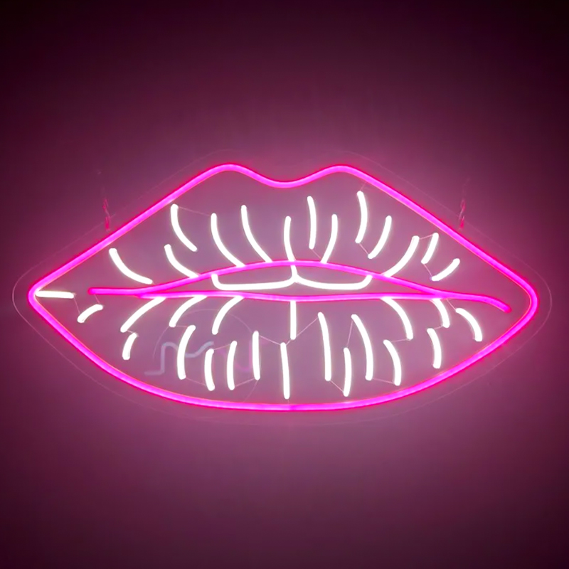 Неоновая настенная лампа Lips Neon Wall Lamp Розовый Белый в Ульяновске | Loft Concept 