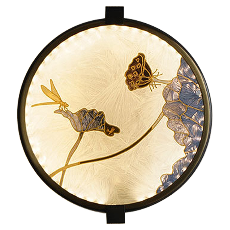 Настенный светильник Lotus Flowers and Dragonfly Round Wall Lamp Черный Латунь Бежевый Серый в Ульяновске | Loft Concept 