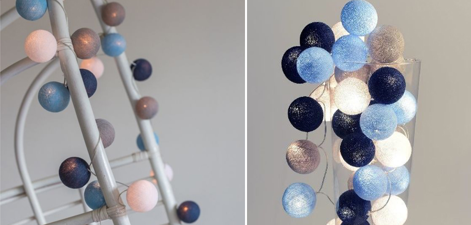 Гирлянда хлопковые фонарики Сotton Ball Sailor Blue - Loft-Concept в Ульяновске