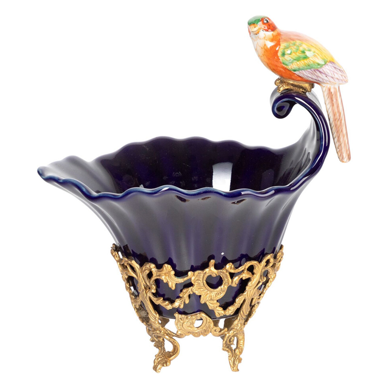 Чаша темно-синего цвета из фарфора с разноцветной птичкой Eden Garden porcelain and bronze Темно-синий Бронза Мульти Чаша темно-синего цвета из фарфора с разноцветной птичкой Eden Garden porcelain and bronze Темно-синий Бронза Мульти в Ульяновске | Loft Concept