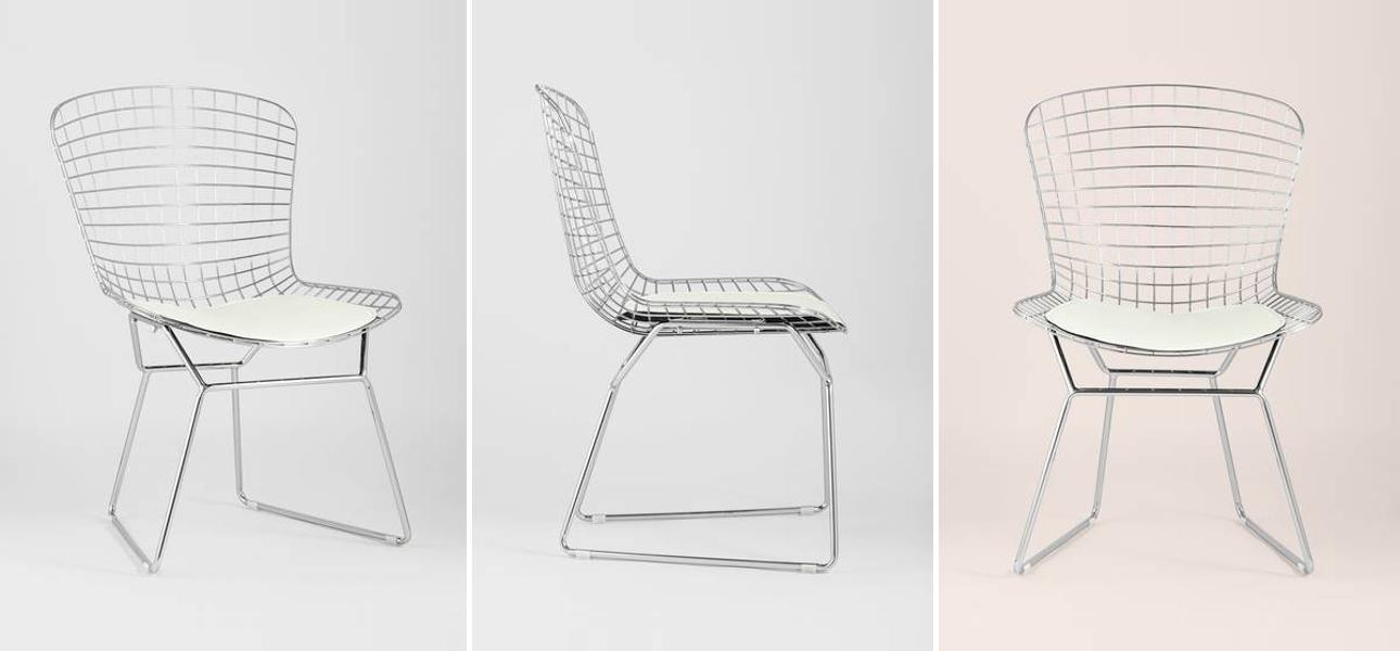 Стул Bertoia Chair Хромированный с Белой подушкой - фото