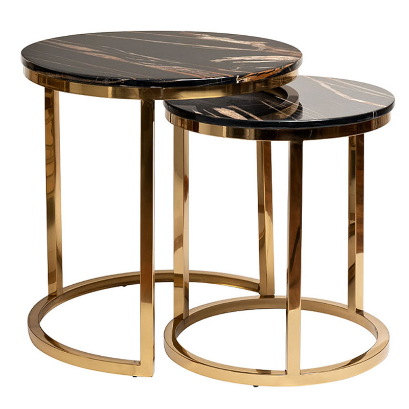 Комплект приставных столов Hewdonald Black Side Tables Глянцевое золото Черный в Ульяновске | Loft Concept 