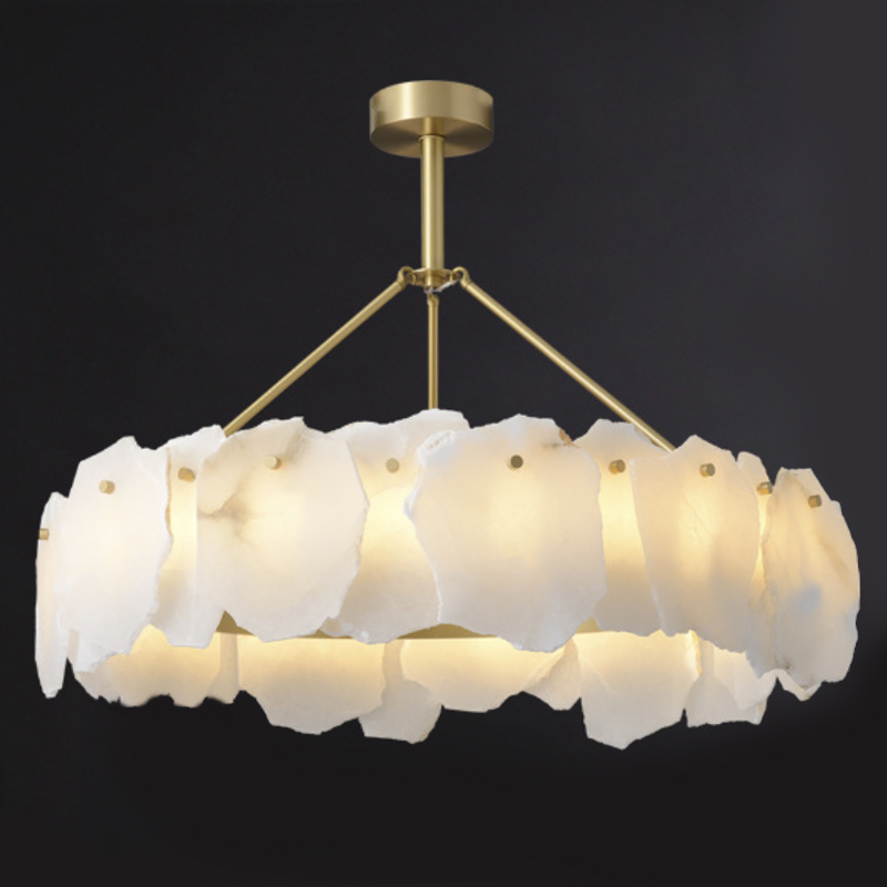 Люстра Lucretia Marble Round Chandelier Латунь Белый Мрамор Bianco в Ульяновске | Loft Concept 