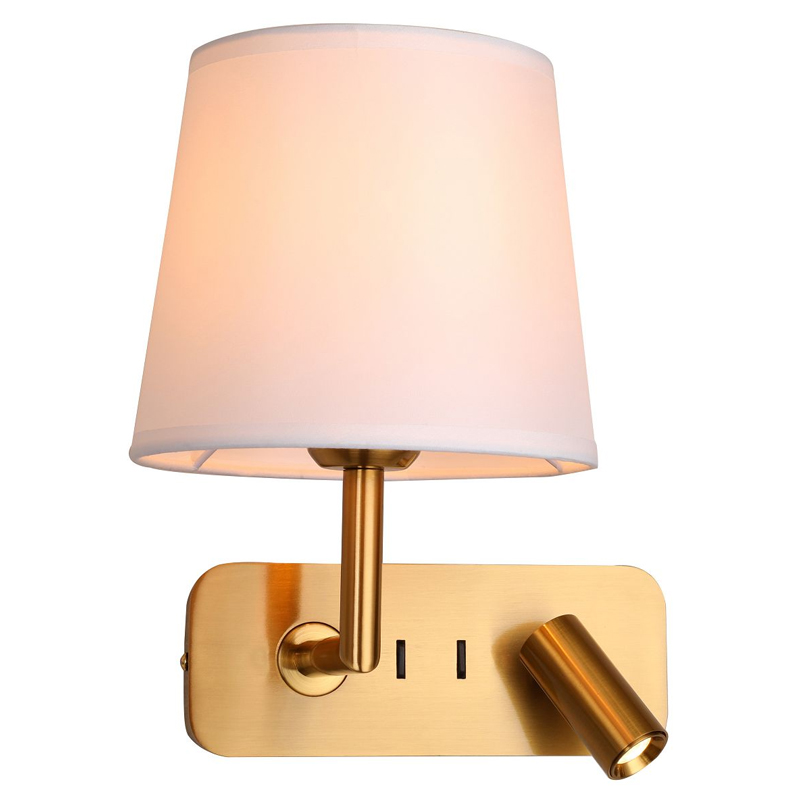 Бра с абажуром Trumpet Lamp Brass 2 лампы Латунь Белый Бежевый в Ульяновске | Loft Concept 