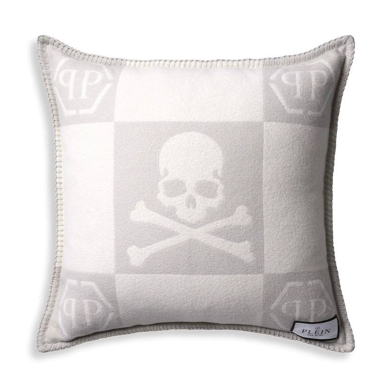 Подушка Philipp Plein Cushion Cashmere Skull 45 x 45 Grey Серый Белый в Ульяновске | Loft Concept 