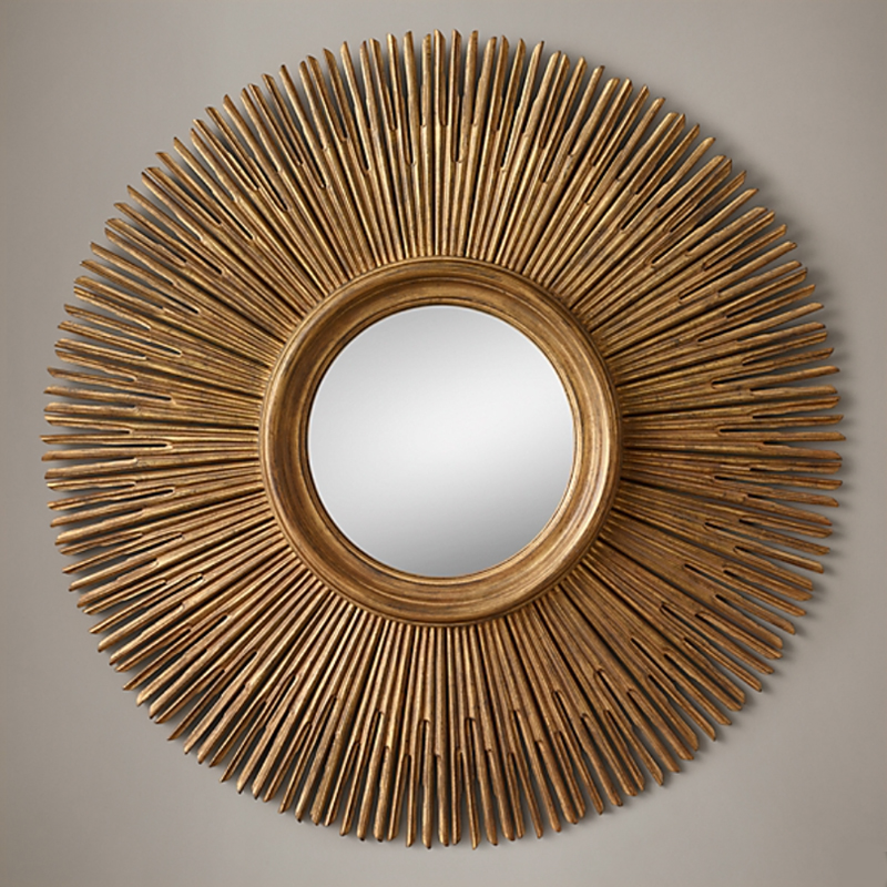 Restoration Hardware ROUND SUNBURST MIRROR Gold Винтажное Темное Золото  в Ульяновске | Loft Concept 