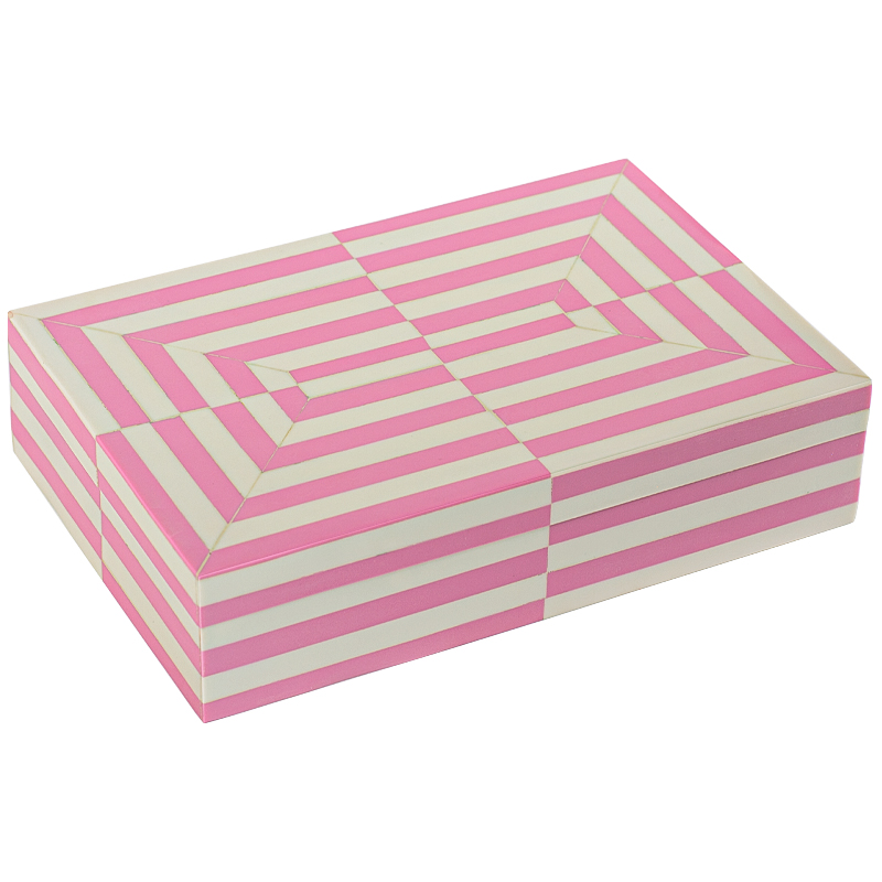 Шкатулка Pink White Stripes Bone Inlay Box Розовый Белый в Ульяновске | Loft Concept 