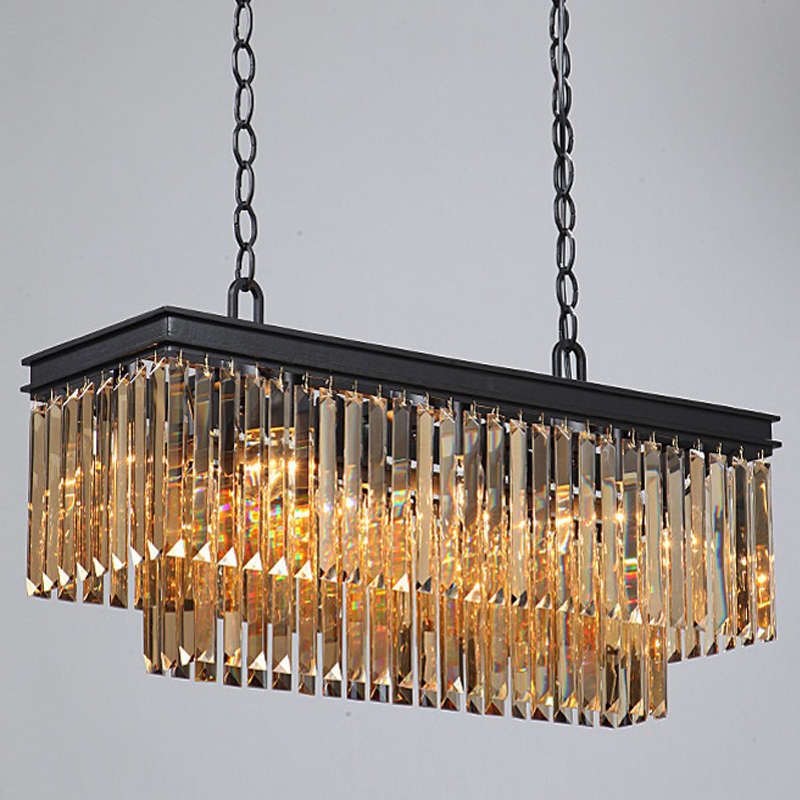 Люстра  Odeon Amber GLASS Rectangular Chandelier Black iron Янтарное стекло 80 Черный матовый в Ульяновске | Loft Concept 