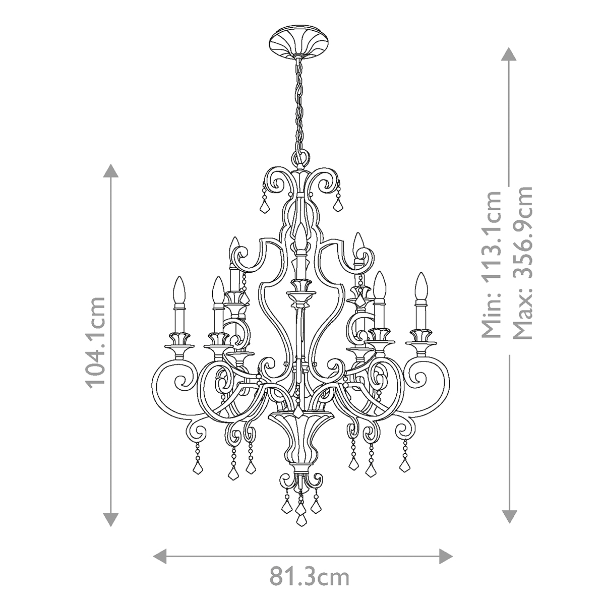 Люстра с подвесками из прозрачного стекла на кованом каркасе бронзового цвета в классическом стиле Quoizel в Ульяновске