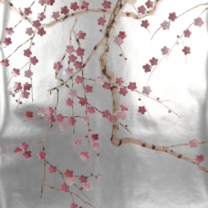 Обои ручная роспись Plum Blossom Blossom on Tarnished Silver gilded paper  в Ульяновске | Loft Concept 