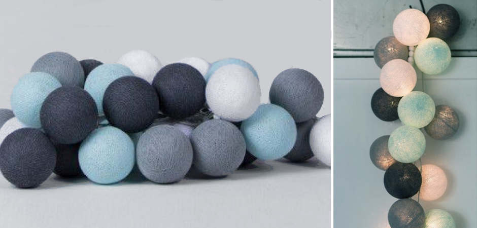 Гирлянда хлопковые фонарики Сotton Ball Aqua-Grey - Loft-Concept в Ульяновске