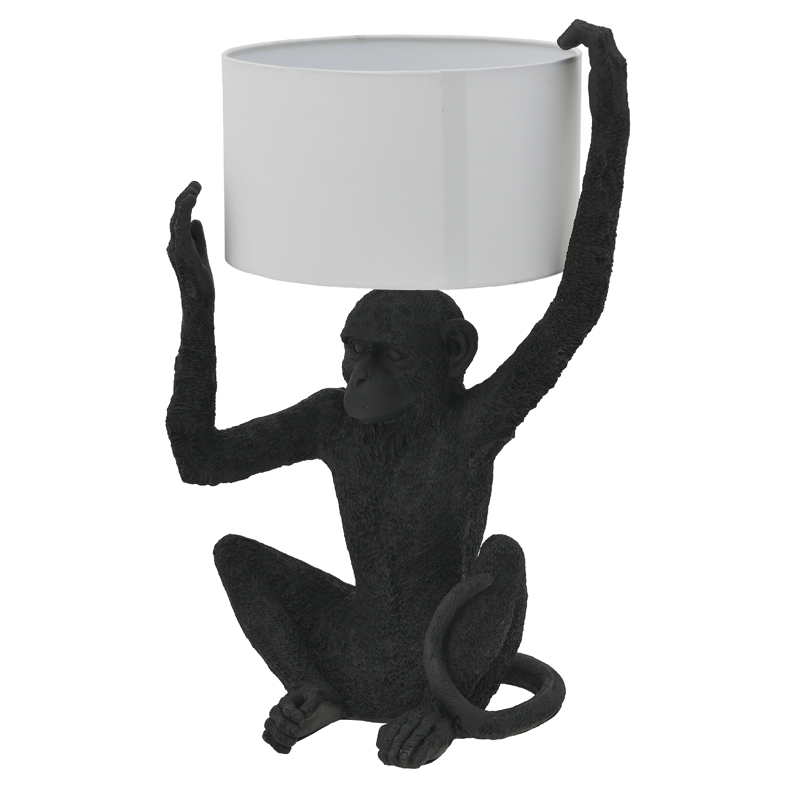 Настольная лампа Black Monkey Holding Lampshade Черный Белый в Ульяновске | Loft Concept 