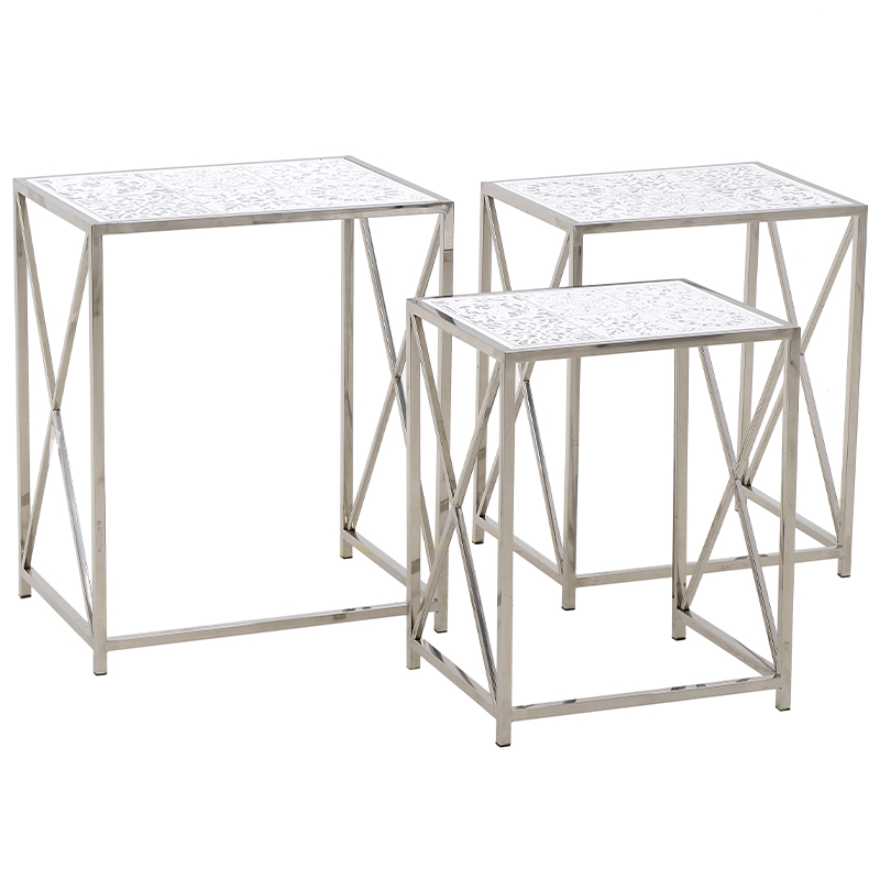 Комплект из 3-х приставных столов Hadiya Side Tables Хром Белый в Ульяновске | Loft Concept 