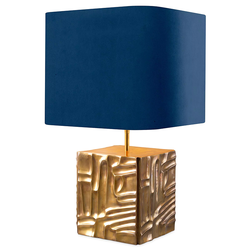 Настольная лампа Eichholtz Table Lamp Oregon Blue Velvet Синий Латунь в Ульяновске | Loft Concept 