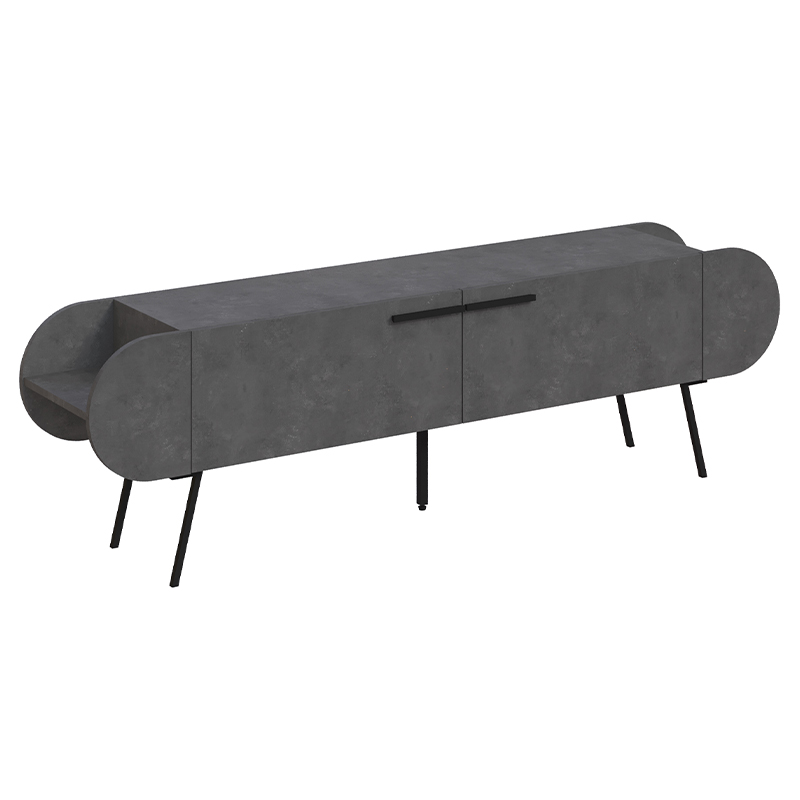 ТВ-тумба серая с 2-мя откидными дверцами и 2-мя открытыми полками CAPSULE TV STAND RETRO GREY Серый Черный в Ульяновске | Loft Concept 