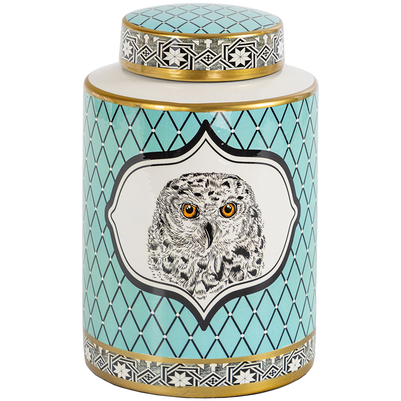 Ваза с крышкой Owl Collection Turquoise Vase Бирюзовый Черно-белый Золотой в Ульяновске | Loft Concept 