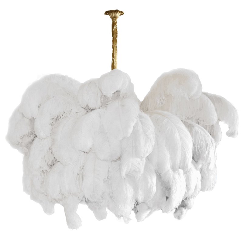 Люстра из страусиных перьев Extra Large Feather Chandelier GRAND TOUR Розовый пастельный Белый Серый Бежевый Латунь в Ульяновске | Loft Concept 