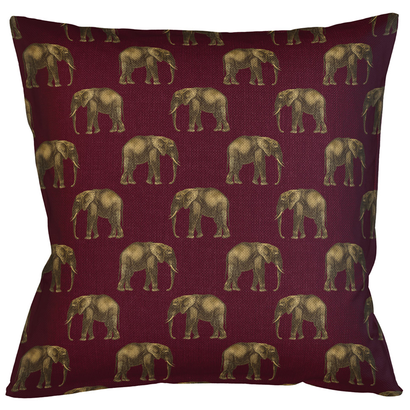 Декоративная подушка с узором из слонов Home Safari Red Коричневый Бургундский красный Декоративная подушка с узором из слонов Home Safari Red Коричневый Бургундский красный в Ульяновске | Loft Concept