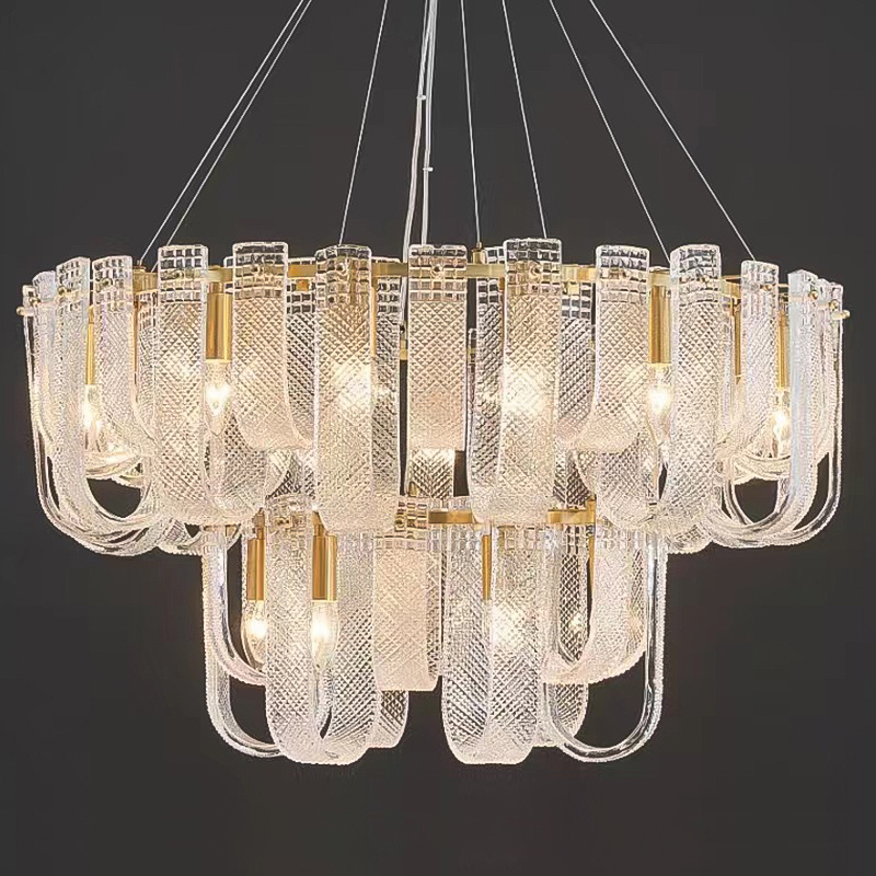 Люстра Prudence Textured Glass Two Tier Chandelier Прозрачное Стекло Золотой в Ульяновске | Loft Concept 