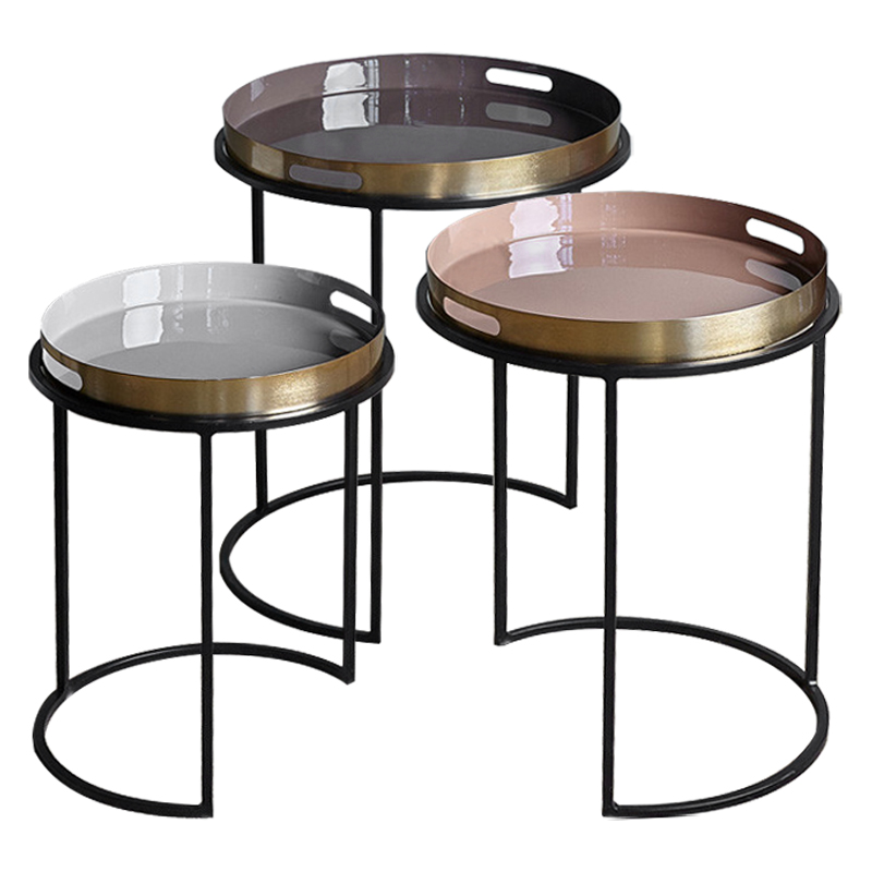 Комплект приставных столиков Bailey Side Tables Латунь Черный Белый Дымчатая Роза Коричневый в Ульяновске | Loft Concept 