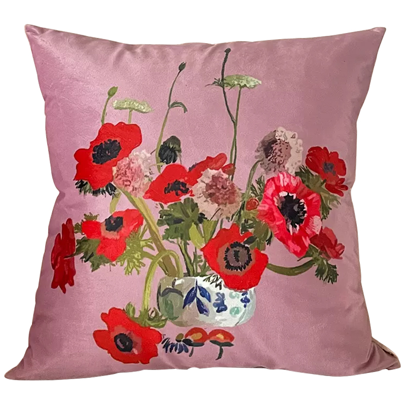 Декоративная подушка Red Poppy Flowers Pillow Розовый Красный Мульти в Ульяновске | Loft Concept 