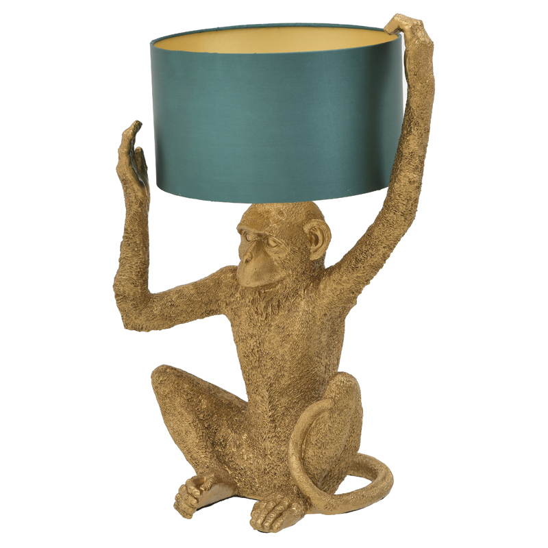 Настольная лампа Gold Monkey Holding Lampshade Золотой Бирюзовый в Ульяновске | Loft Concept 