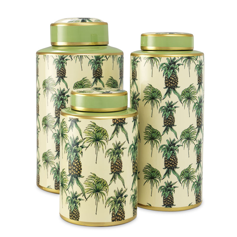 Комплект Ваз Eichholtz JAR PINEAPPLE SET OF 3 Бежевый Золотой Зеленый в Ульяновске | Loft Concept 