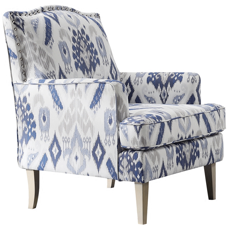 Кресло Armchair Ornament Blue Ikat Белый Светло-синий Бежевый в Ульяновске | Loft Concept 