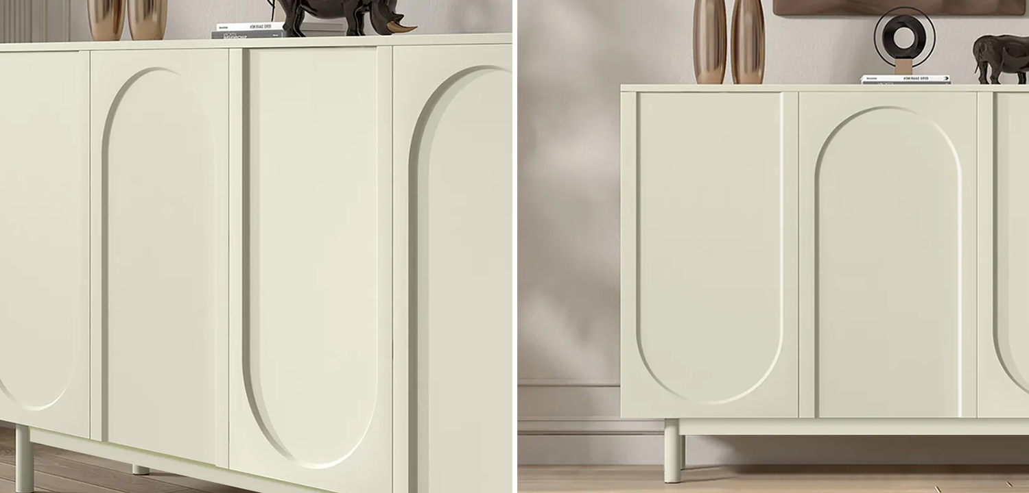Комод White Arch Sideboard Buffet with 4 Doors Carved Credenza - фото