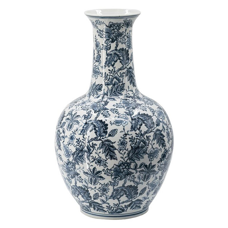 Ваза с классическим узором шинуазри синего цвета Blue & White Ornament Белый Синий Ваза с классическим узором шинуазри синего цвета Blue & White Ornament Белый Синий в Ульяновске | Loft Concept