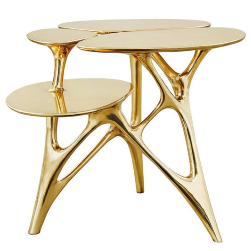 Дизайнерский приставной столик Lotus Small Side Table or End Table Brass by Zhipeng Tan Золотой в Ульяновске | Loft Concept 