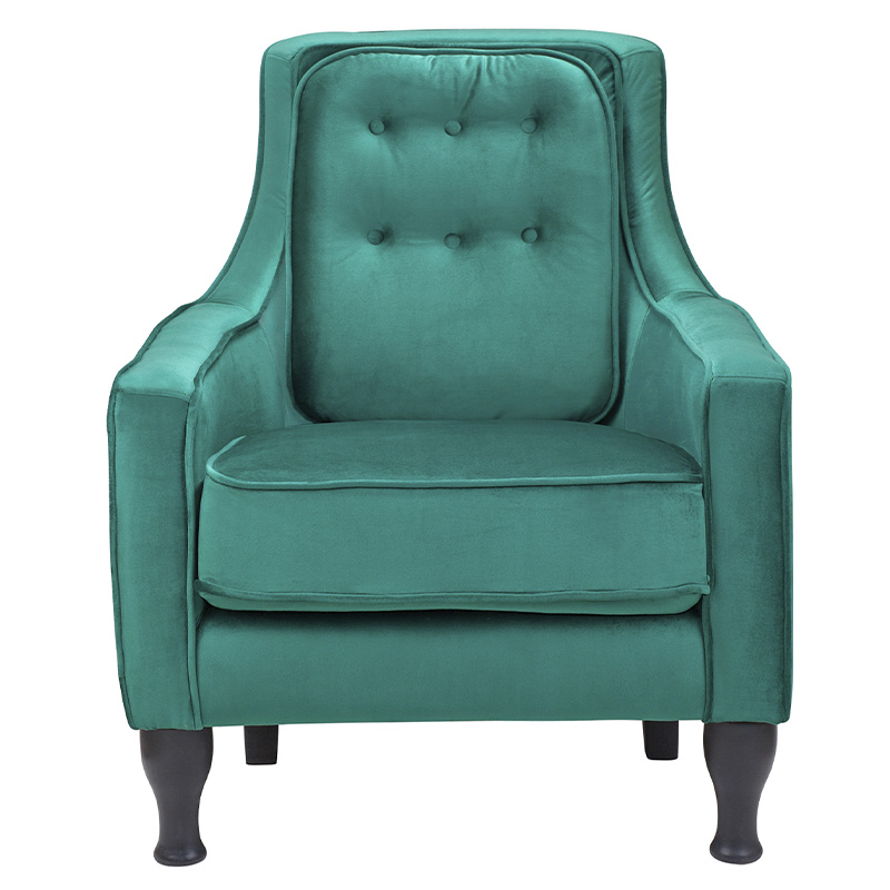 Кресло с мягкой обивкой из велюра на 4-х ножках из массива березы Scarlett Armchair green Изумрудный Черный в Ульяновске | Loft Concept 