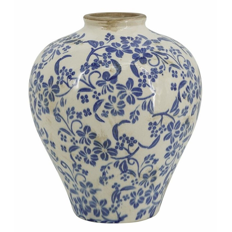 Ваза округлой формы с синим цветочным узором Blue & White Ornament Белый Синий Ваза округлой формы с синим цветочным узором Blue & White Ornament Белый Синий в Ульяновске | Loft Concept