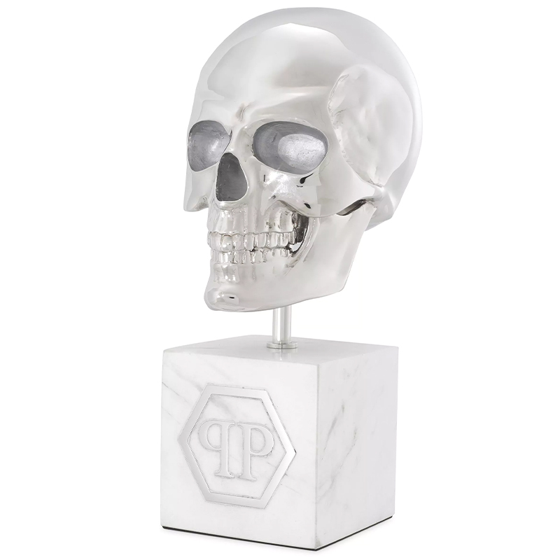 Статуэтка Philipp Plein Platinum Skull L Белый Мрамор Bianco Серебряный в Ульяновске | Loft Concept 