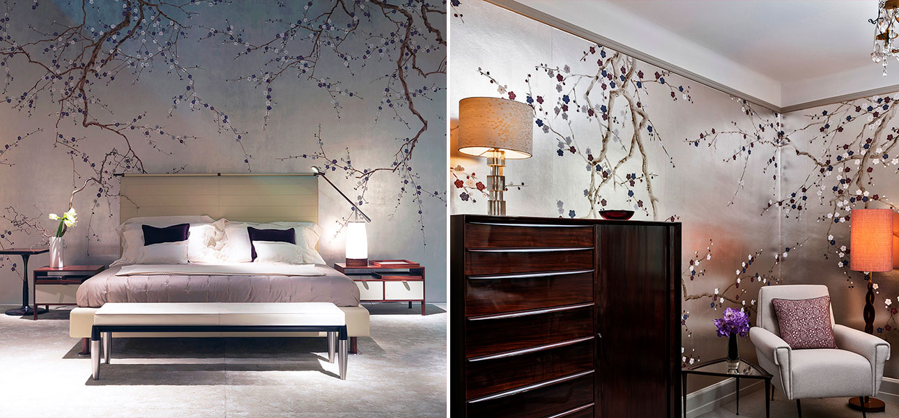 Обои ручная роспись Plum Blossom Lavender on Tarnished Silver gilded paper - фото №2