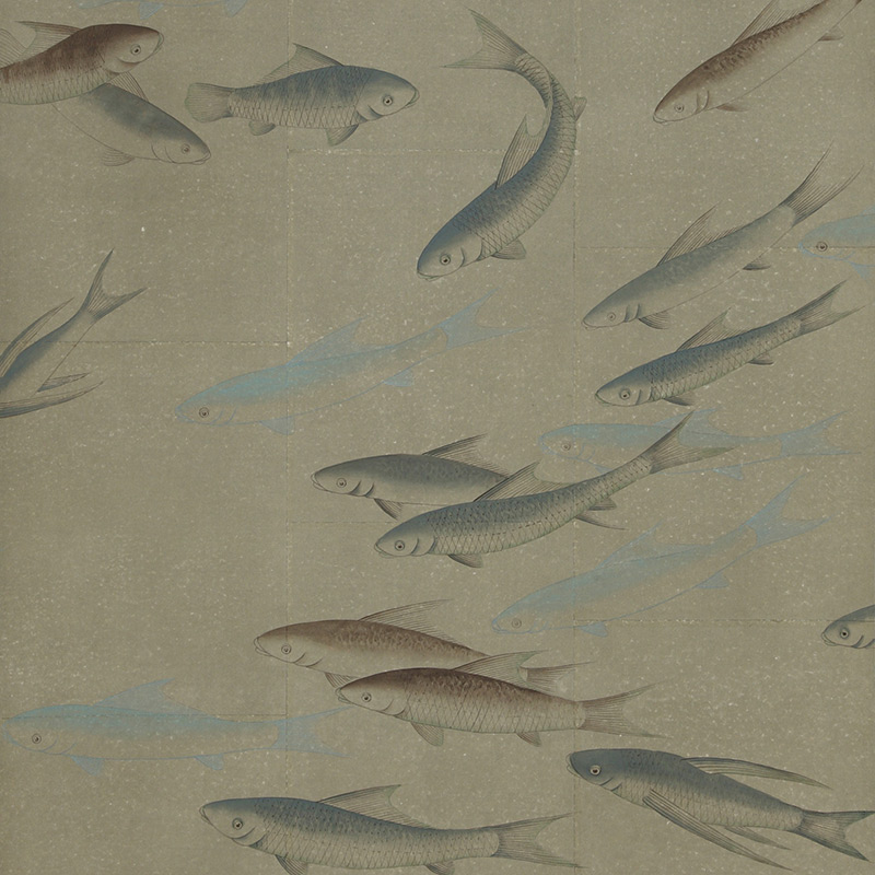 Обои ручная роспись Fishes Special Colourway on Lead Grey India tea paper  в Ульяновске | Loft Concept 