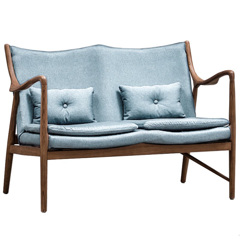 Диван Makeshift Loveseat Sofa light blue linen Голубой Дерево Табак в Ульяновске | Loft Concept 