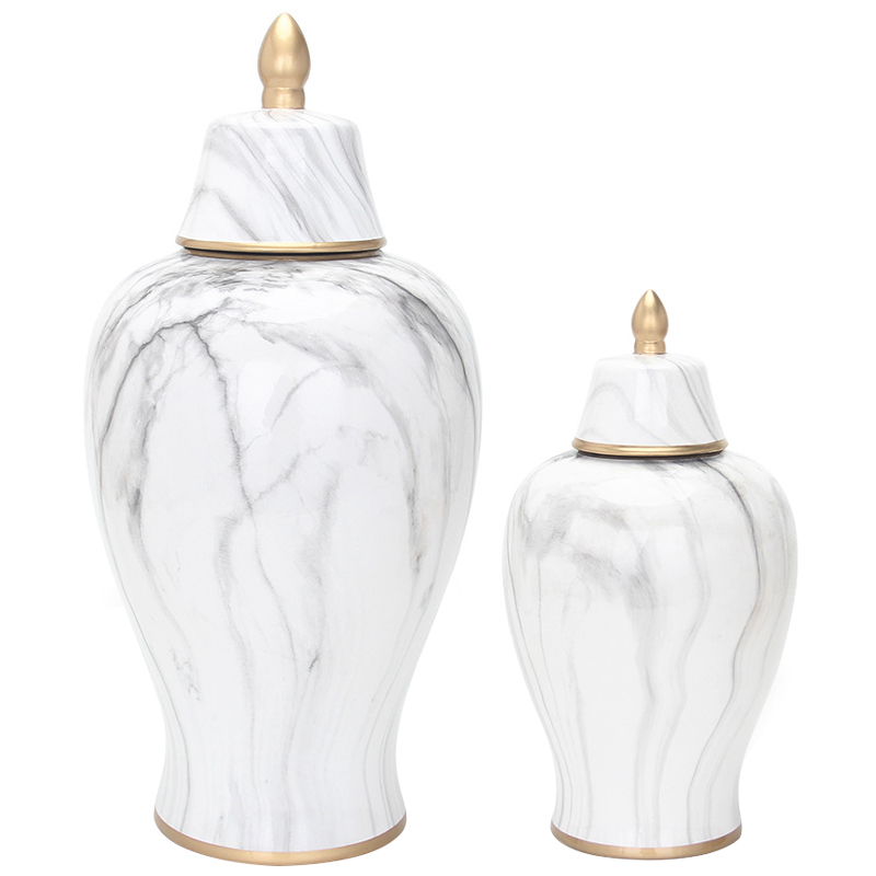 Ваза с крышкой White Marble Gold Vase Белый Мрамор Bianco Белый Серый Золотой в Ульяновске | Loft Concept 