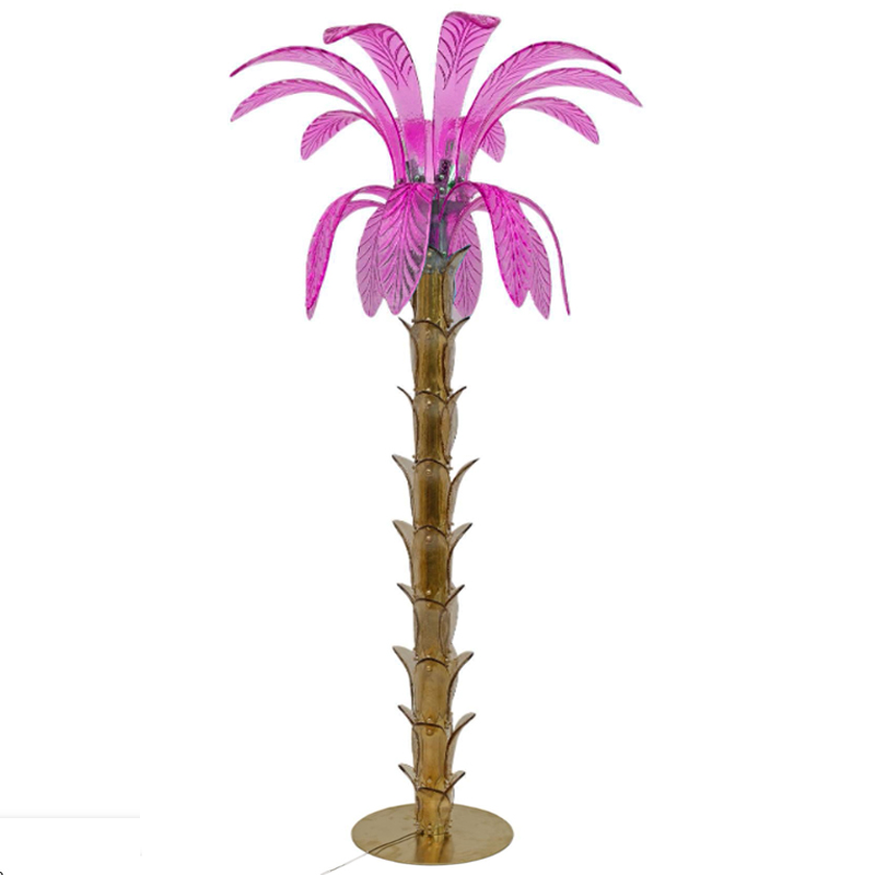 Торшер Glass Decorated Palm Floor Lamp Pink Листья Пальмы  Золотой Розовый в Ульяновске | Loft Concept 