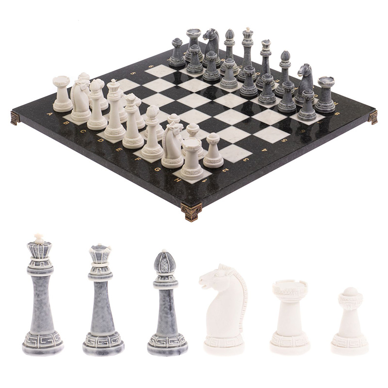 Шахматы Стаунтон с доской из натуральных камней Decorative Thematic Chess Черный Серый Белый Золотой Шахматы Стаунтон с доской из натуральных камней Decorative Thematic Chess Черный Серый Белый Золотой в Ульяновске | Loft Concept