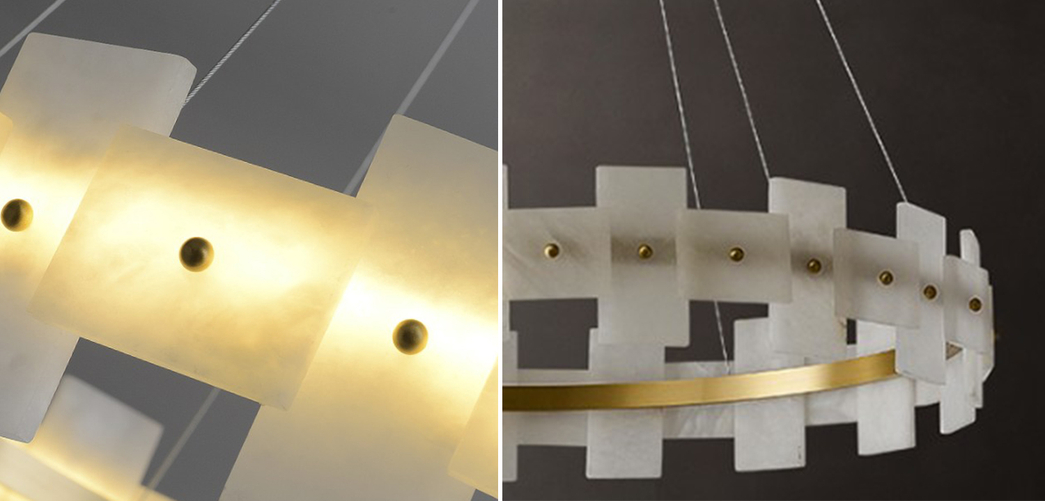 Дизайнерская светодиодная люстра с пластинами из натурального мрамора Marble Plates Chandelier - фото №1