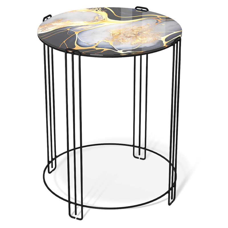 Стол журнальный круглый со столешницей из стекла Gold and Black Marble Черный Золотой Стол журнальный круглый со столешницей из стекла Gold and Black Marble Черный Золотой в Ульяновске | Loft Concept