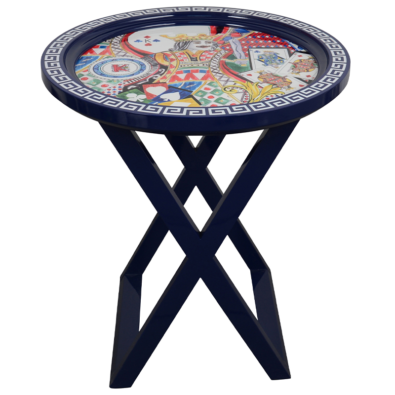 Приставной стол Playing Cards Painted Round Countertop Side Table Синий Мульти в Ульяновске | Loft Concept 