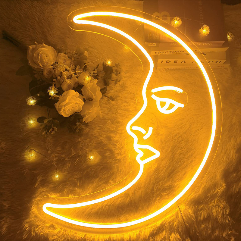 Неоновая настенная лампа Crescent Moon Neon Wall Lamp Прозрачный Желтый в Ульяновске | Loft Concept 