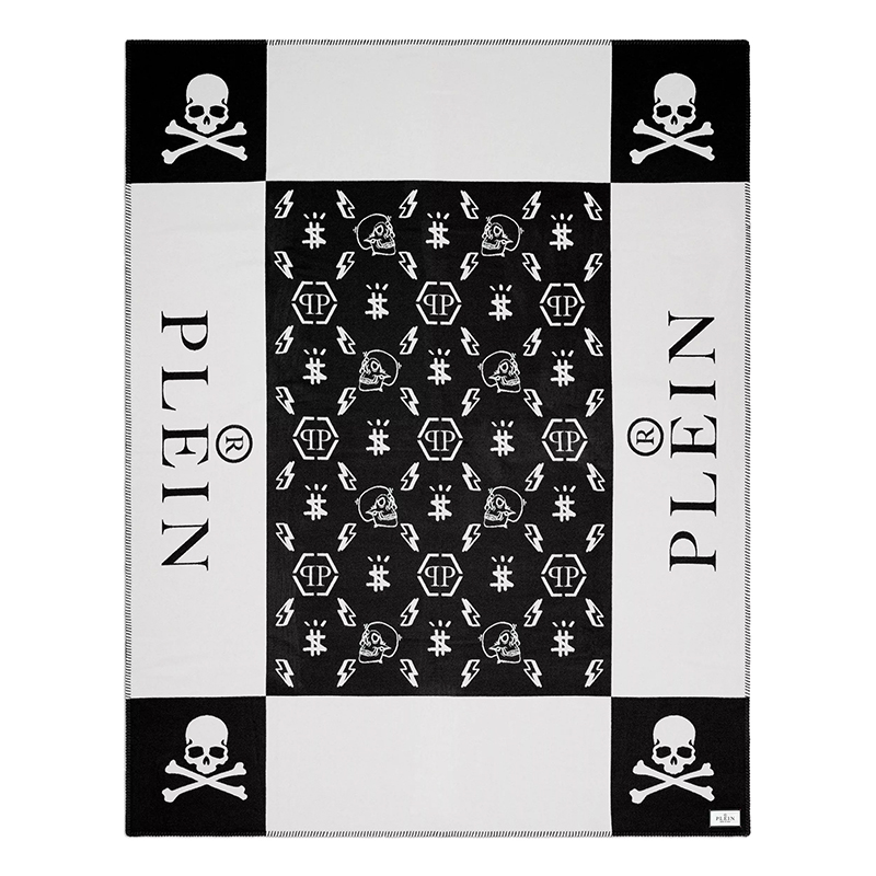 Плед Philipp Plein Plaid Cashmere Skull Черно-белый в Ульяновске | Loft Concept 